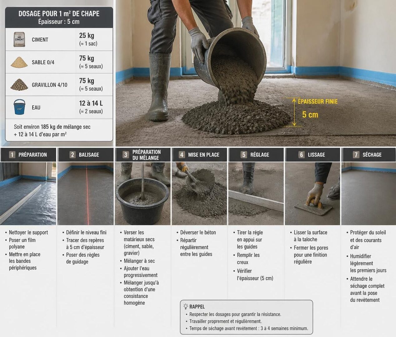 découvrez comment doser parfaitement votre chape de 5 cm avec notre guide pratique. conseils essentiels pour un mélange idéal et une application réussie.